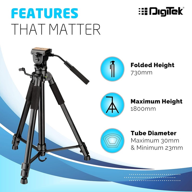 Digitek ® (590 VD PRO) Tripod for DSLR & Video Cameras, Operating Height : 5.90 Feet, Maximum Load Upto: 3 Kg, Lightweight & Sturdy Tripod with 2 Way Adjustable Head - Image 3