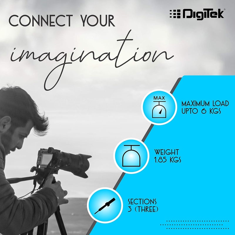 Digitek ® (590 VD PRO) Tripod for DSLR & Video Cameras, Operating Height : 5.90 Feet, Maximum Load Upto: 3 Kg, Lightweight & Sturdy Tripod with 2 Way Adjustable Head - Image 2