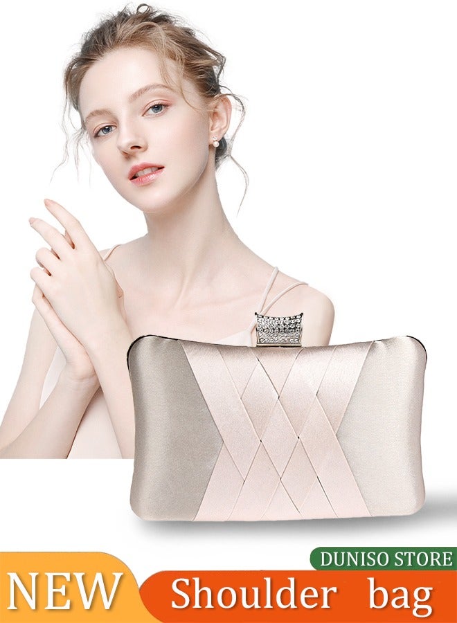 DUNISO Women's Designer Clutch Bag Hard Case Satin Lady Evening Handbag Shoulder Bag for Women Elegant Envelope Purse with Detachable Chain Cross Body Shoulder Bags for Wedding Banquet Prom Party  - Image 1