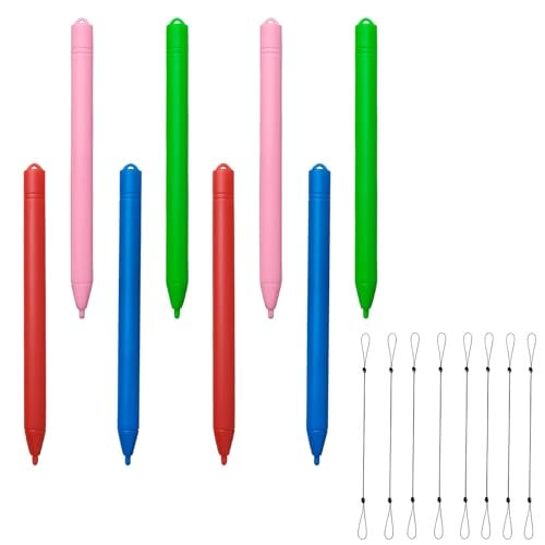 Yemotopro Replacement Stylus Drawing Pen for LCD Writing Tablets with 8 Elastic Lanyards Colorful Stylus Pen for Kids Drawing Tablet Compatible with Boogie Board Pen for LCD Drawing Pad for Kids 4.8" 8 PCS - Image 1
