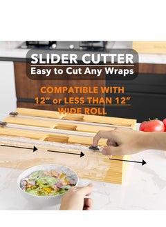 Arabest 3 in 1 Cling Film Organiser with Cutter and Label, Plastic Cling Film, Aluminium Foil and Wax Bamboo Dispenser, Suitable for Kitchen Storage Organisation, Holds 12" Rolls of Cling Film (Natural Colour  - Image 5