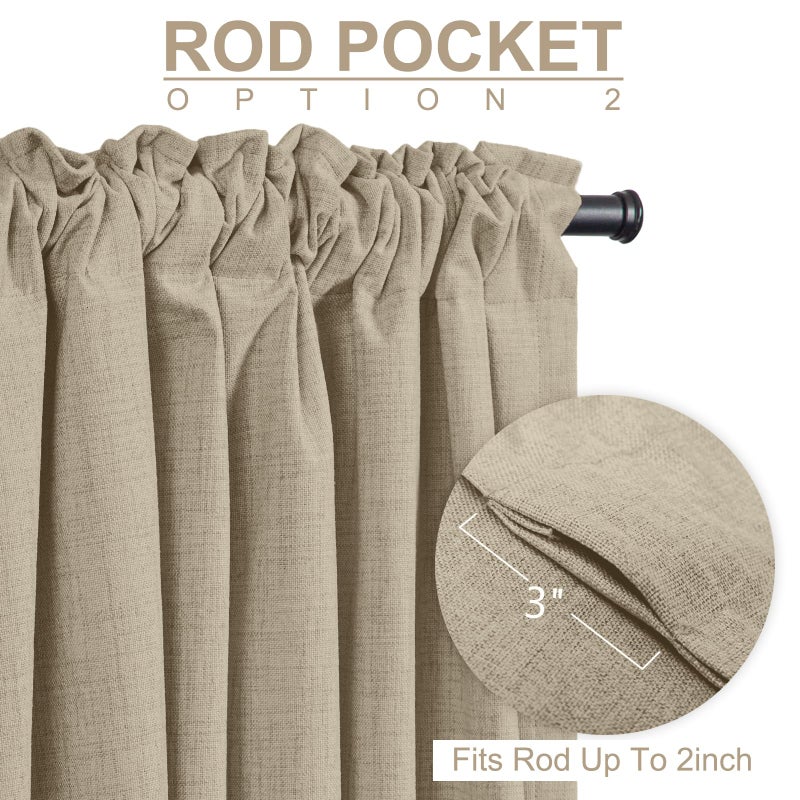 100% Blackout Shield Linen Blackout Curtains for Bedroom 80 Inches Long, Back Tab/Rod Pocket Living Room Drapes, Thermal Insulated Blackout Curtains 2 Panels Set, 50" W x 80" L, Oatmeal - Image 4
