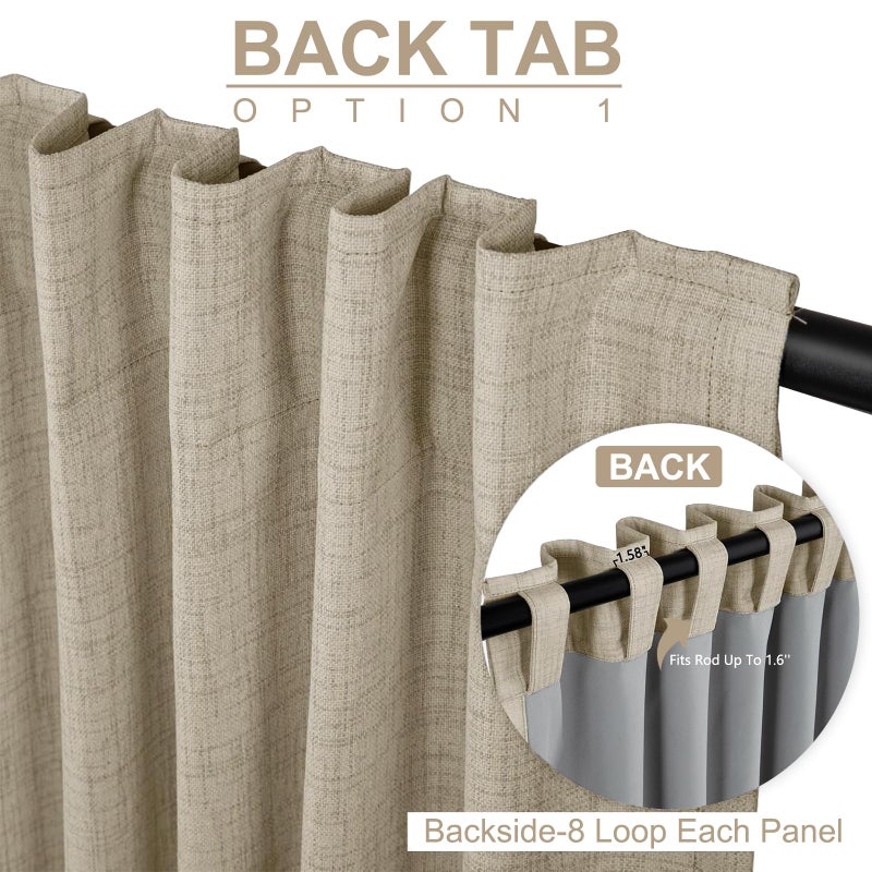 100% Blackout Shield Linen Blackout Curtains for Bedroom 80 Inches Long, Back Tab/Rod Pocket Living Room Drapes, Thermal Insulated Blackout Curtains 2 Panels Set, 50" W x 80" L, Oatmeal - Image 3