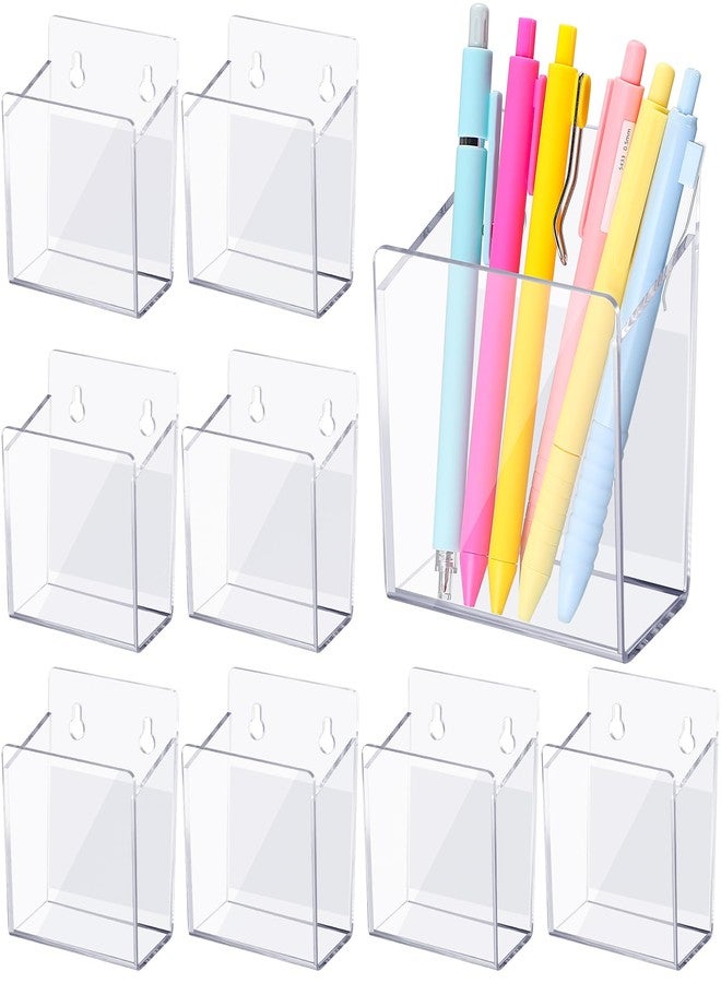 Chivertion 8 Pcs Acrylic Wall Mounted Marker Holder Acrylic Pen Holder Adhesive Glass Whiteboard Dry Erase Marker Organizer with Tapes Hanging Holes for Whiteboard Fridge Locker - Image 1