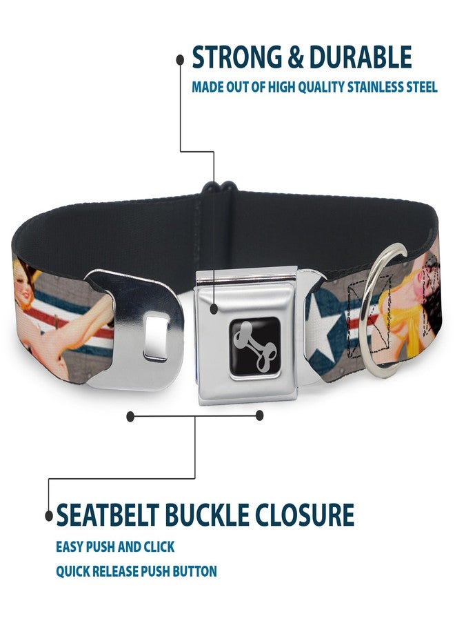 Buckle Down Dog Collar Seatbelt Buckle Pin Up Girl Poses Close Up Star Stripes Gray Blue White Red 11 to 17 Inches 1.0 Inch Wide - Image 4