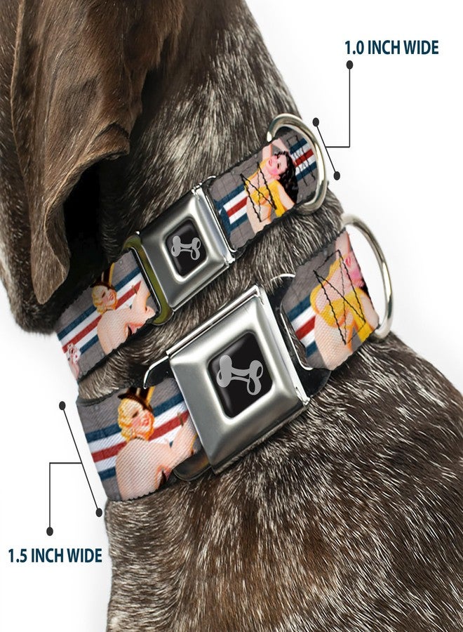 Buckle Down Dog Collar Seatbelt Buckle Pin Up Girl Poses Close Up Star Stripes Gray Blue White Red 11 to 17 Inches 1.0 Inch Wide - Image 2