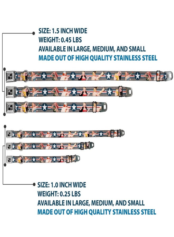 Buckle Down Dog Collar Seatbelt Buckle Pin Up Girl Poses Close Up Star Stripes Gray Blue White Red 11 to 17 Inches 1.0 Inch Wide - Image 3