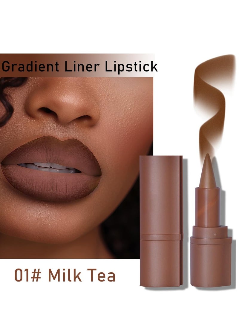 2-in-1 Gradient Lip Liner and Lipstick Lip Combo Set - Achieve Flawless Contour and Gradual Ombre Effect with Easy-to-Use Crayon Form and Cone Tip - Non-Smudging, Long-Lasting (01# Milk Tea, 1)