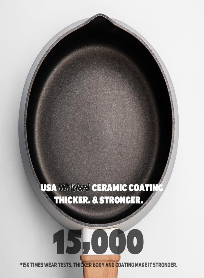 LISOS 2.5 Quart Non-stick Ceramic Sauce Pan with Lid, Small Milk Pots for Cooking with Pour Spout, Aluminum stock Pot Wood Handle for kitchen, PFAS-Free, White - Image 5