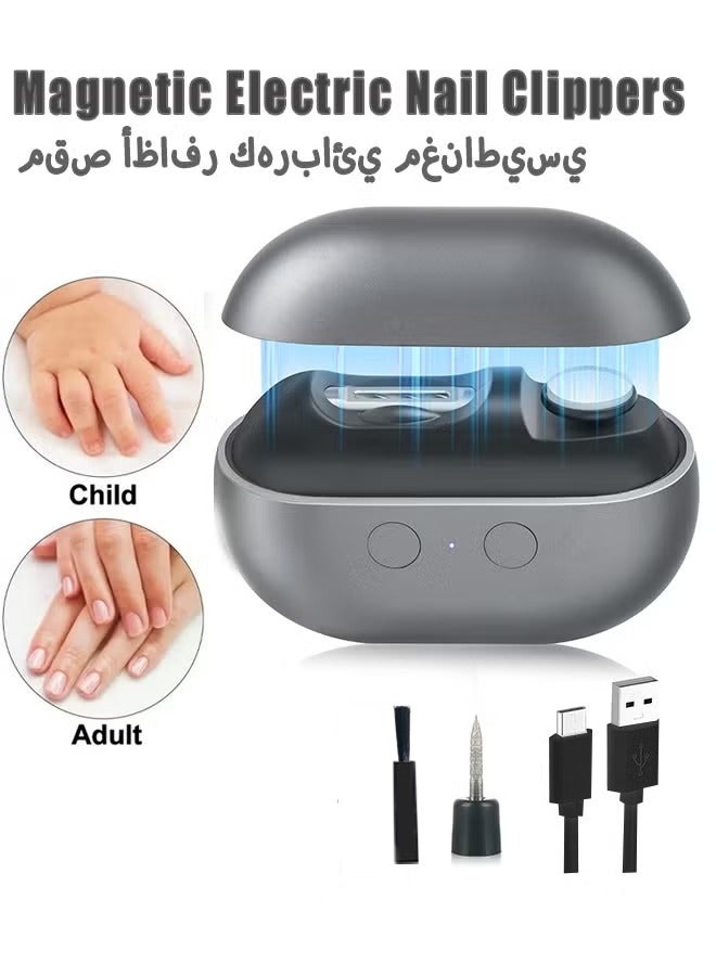 بينكو مقص أظافر كهربائي محمول 3 في 1 قابل لإعادة الشحن مع غطاء مغناطيسي للتخزين وإضاءة LED، قابل لإعادة الشحن عبر USB، رمادي غير لامع للأطفال والرضع وكبار السن والبالغين - Image 1