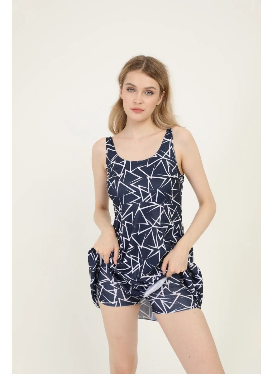 Swana Patterned Lycra Shorts Dress Swimsuit  - Image 1