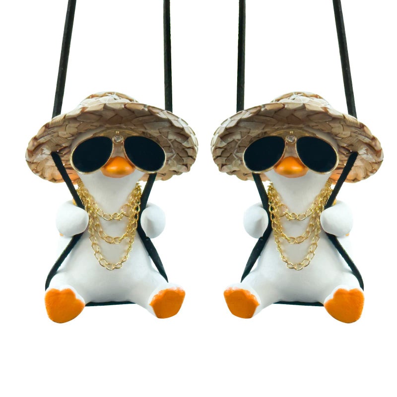 FengleAuto 2PCS Cool Swing Duck Car Pendant Swing Duck Car Hanging Ornament Decoration Interior Rearview Mirror Accessories Style F - Image 3