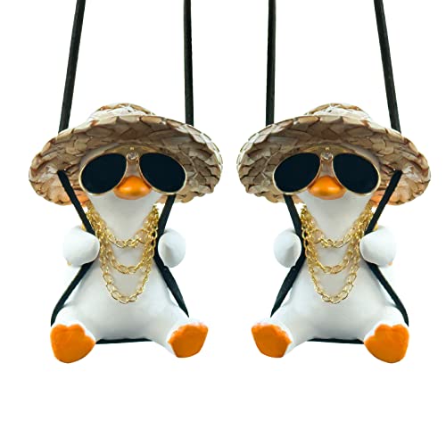 FengleAuto 2PCS Cool Swing Duck Car Pendant Swing Duck Car Hanging Ornament Decoration Interior Rearview Mirror Accessories Style F - Image 1