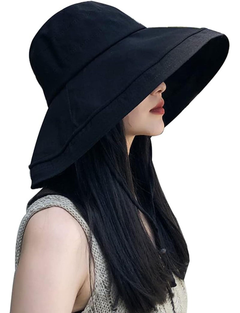 Zhula Wide Brim Sun Hat for Women UV Protection Bucket Hat with Adjustable Strap Packable Travel Friendly Summer Hat Black - Image 2