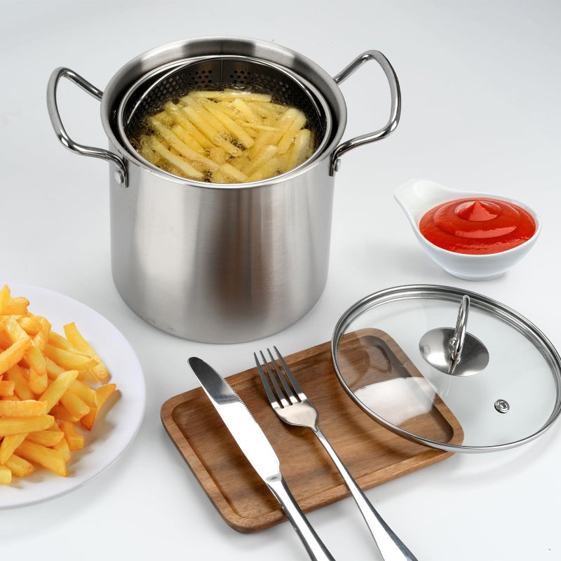BSDLZCH 3.5L Deep Fryer Pot with Oil Drip Drainer Stainless Steel Fryer Pot with Lid and Basket Deep Frying Pot for Party Restaurant Kitchen Dining Party Picnic - Image 2