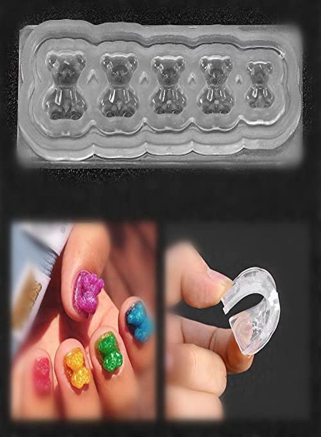 Rotekt Ne Nail Carving Mold, Nail Art Templates 3D Silicone Nail Art Decoration Mold, Uv Nail Art Template Bear Pattern Decals Nail Diy Tools, Professional Natural And Artificial Nails Tools  - Image 1