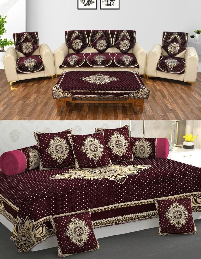 Laying Style™ Diwan Set of 8 Pieces Combo with Sofa Covers for Living Room 5 Seater and Center Table Cover - Image 1