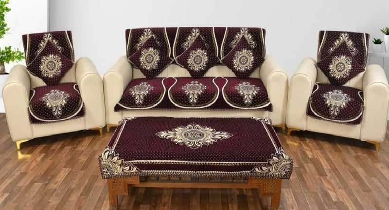 Laying Style™ Diwan Set of 8 Pieces Combo with Sofa Covers for Living Room 5 Seater and Center Table Cover - Image 2