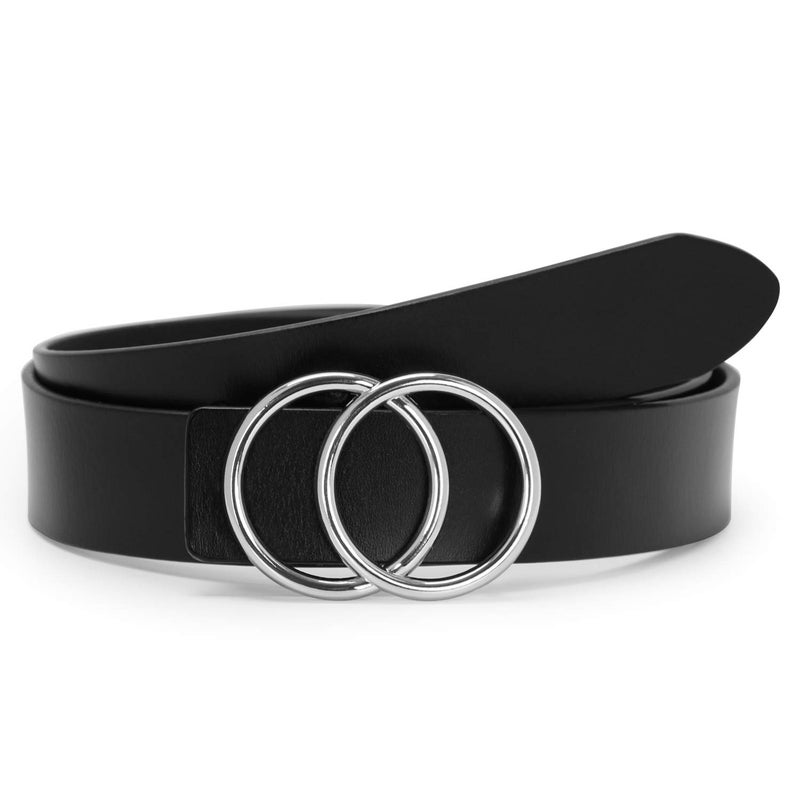 SUOSDEY Women Leather Belt Fashion Double O-Ring Soft Faux Leather Waist Belts For Jeans Dress - Image 1