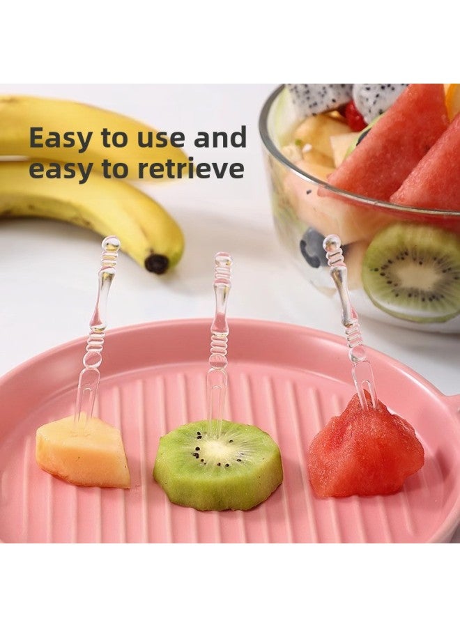 Fruit Sign Bottled Bag Disposable Fruit Fork Plastic Food Grade Eating Fruit Fork Cake Dessert Fork Small Fork-Color:100 Pieces + Cartoon Panda Storage Jar  - Image 5