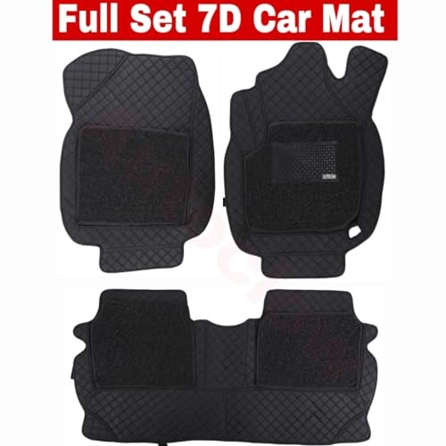 AutoClow Premium 7D Car Mat Full Set for Mahindra BE 6E (Model-2024-2026) || Luxury Leather Dual-Stitch Full Set 7D Car Floor Mat || 100% Waterproof || Color : Black-Black (Design-1) - Image 2