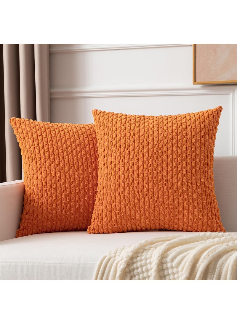 K KEVIN TEXTILE Kevin Textile Pack of 2 Corduroy Decorative Throw Pillow Covers 22x22 Inch Soft Boho Striped Pillow Covers Modern Farmhouse Home Decor for Spring Sofa Living Room Couch Bed Orange  - Image 1