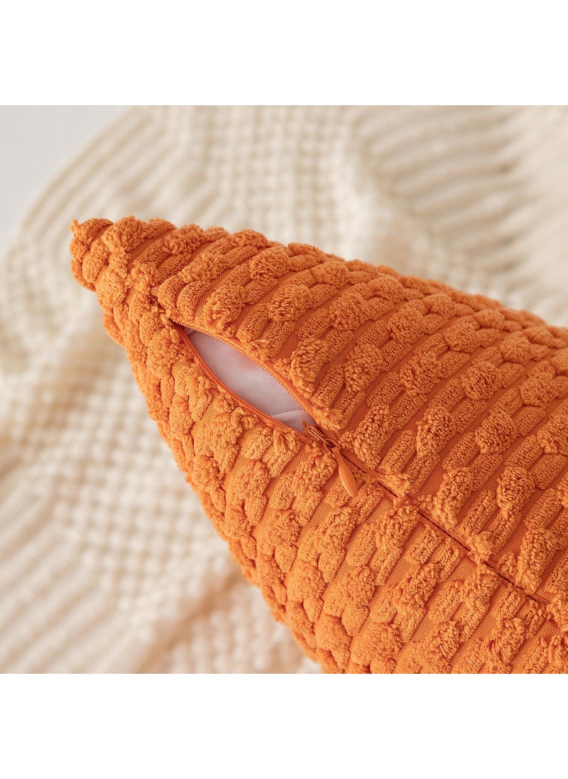 K KEVIN TEXTILE Kevin Textile Pack of 2 Corduroy Decorative Throw Pillow Covers 22x22 Inch Soft Boho Striped Pillow Covers Modern Farmhouse Home Decor for Spring Sofa Living Room Couch Bed Orange  - Image 2