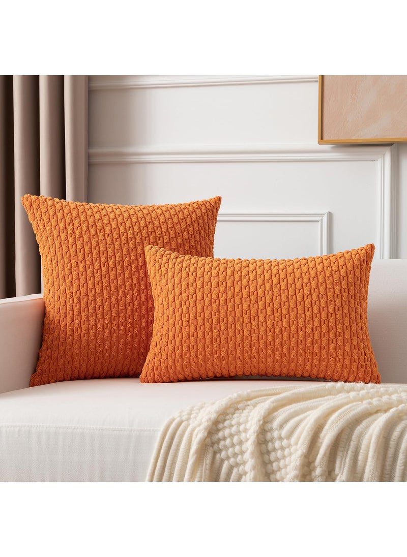 K KEVIN TEXTILE Kevin Textile Pack of 2 Corduroy Decorative Throw Pillow Covers 22x22 Inch Soft Boho Striped Pillow Covers Modern Farmhouse Home Decor for Spring Sofa Living Room Couch Bed Orange  - Image 4