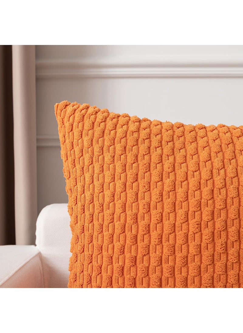 K KEVIN TEXTILE Kevin Textile Pack of 2 Corduroy Decorative Throw Pillow Covers 22x22 Inch Soft Boho Striped Pillow Covers Modern Farmhouse Home Decor for Spring Sofa Living Room Couch Bed Orange  - Image 3