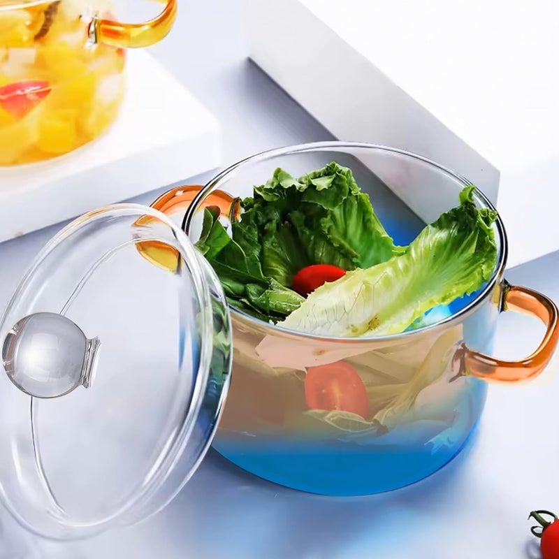 Homestic Borosilicate Glass 1.4L Saucepan with Lid & Handle | Induction Pan Cookware | Handi for Cooking | Microwave Safe | Cooktop for Tea/Milk/Pasta/Noodles/Rice | Blue - Image 1