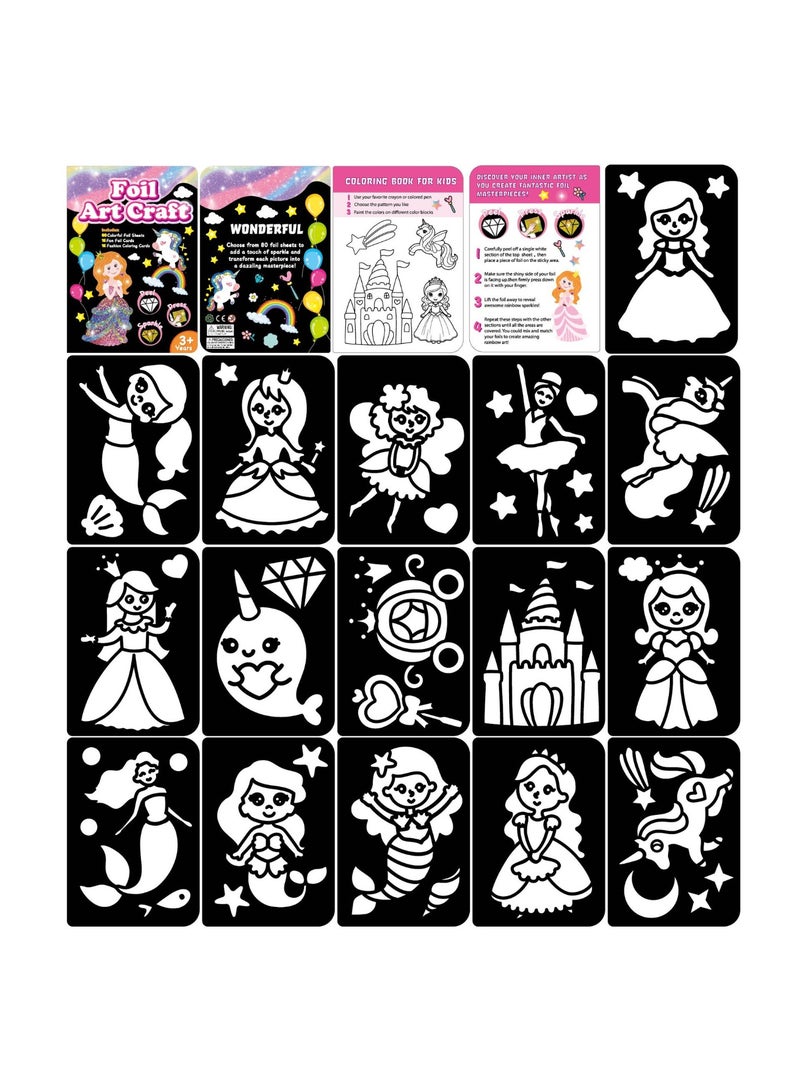Capstro Foil Art Craft Sticker Book – Princess Magical Art Picture Booklet | 16 Foil & 16 Coloring Pages + 80 Foil Sheets & Bamboo Stick | DIY Glitter Foil Art Book for Kids Age 3+ | Creative Craft Gift for Girls - Image 3