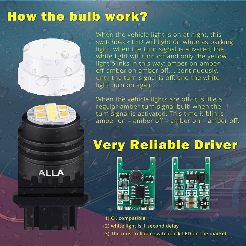 Alla Lighting Mini Super Bright 4257 4257NA LED Switchback Bulbs - Dual Color 6000K White/Amber Yellow - Image 3