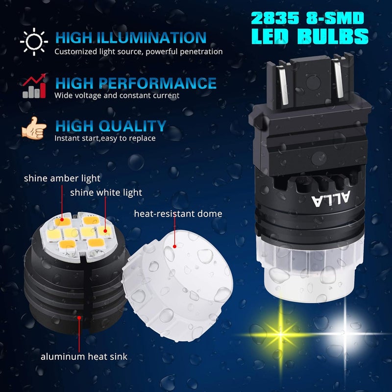 Alla Lighting Mini Super Bright 4257 4257NA LED Switchback Bulbs - Dual Color 6000K White/Amber Yellow - Image 2