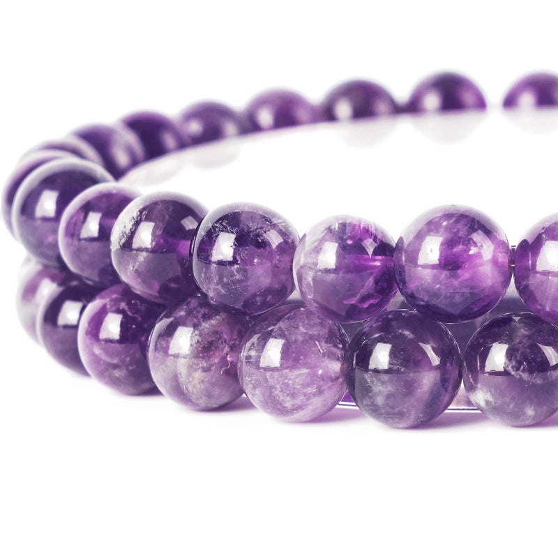 8mm Natural Amethyst Round Bead  45PCS Bulk Gemstone Beads for Jewelry Making DIY Bracelets Necklaces  Includes Crystal Stretch Cord  Stone Beads for Crafting Gifts