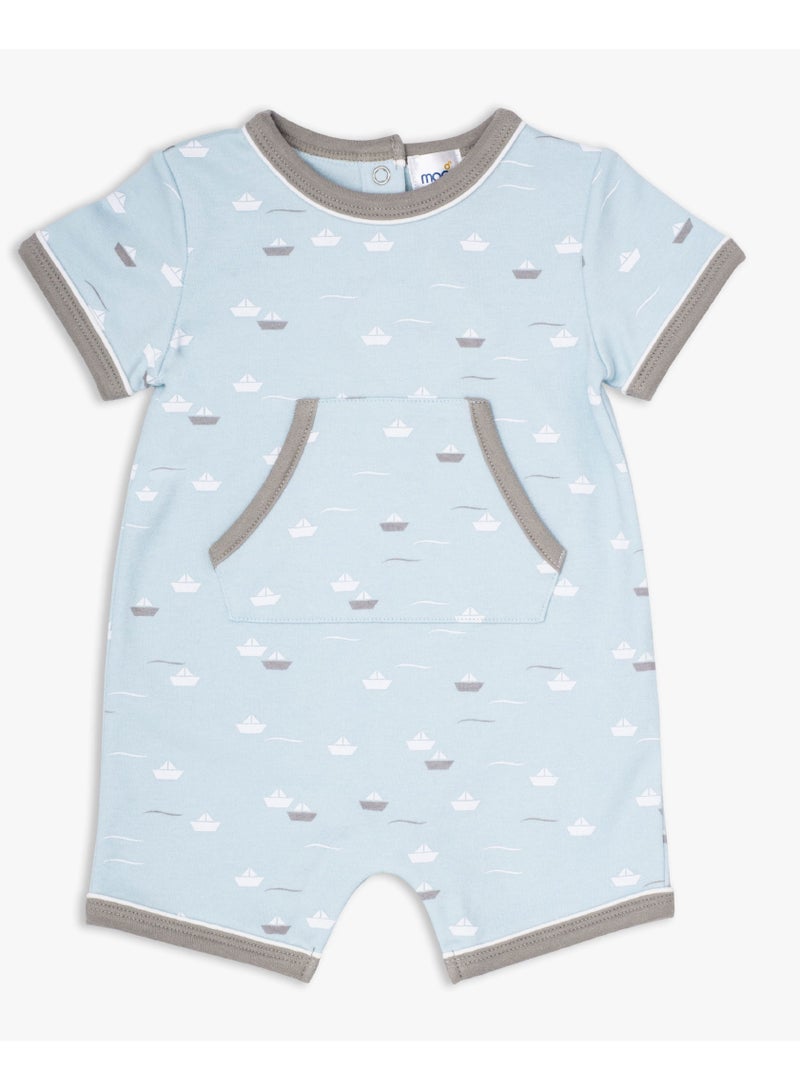 MOON 100% Cotton Romper 6-9M Teal - Little Boat - Image 1