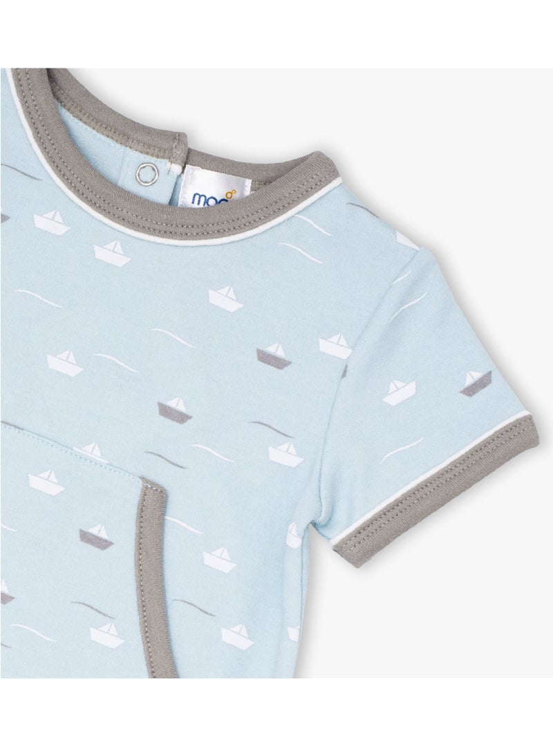 MOON 100% Cotton Romper 6-9M Teal - Little Boat - Image 3