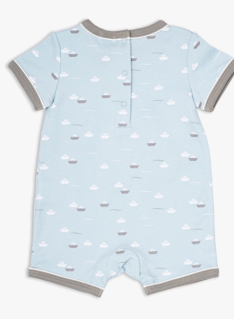 MOON 100% Cotton Romper 6-9M Teal - Little Boat - Image 2