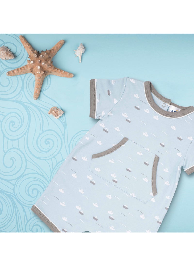 MOON 100% Cotton Romper 6-9M Teal - Little Boat - Image 5