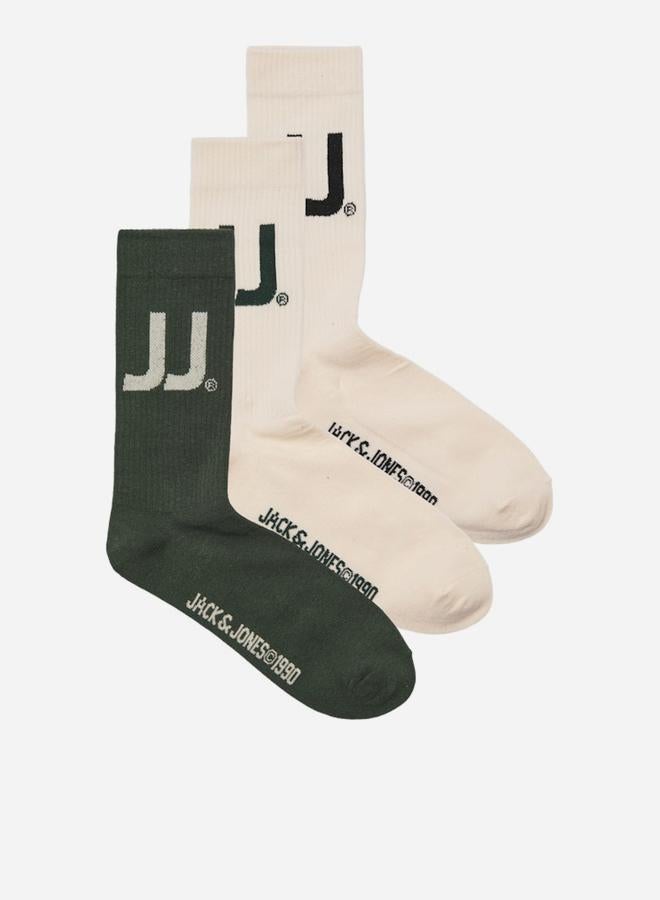 JACK & JONES Jack and Jones Pack of 3 - Cream and Green Ankle Socks - Image 1