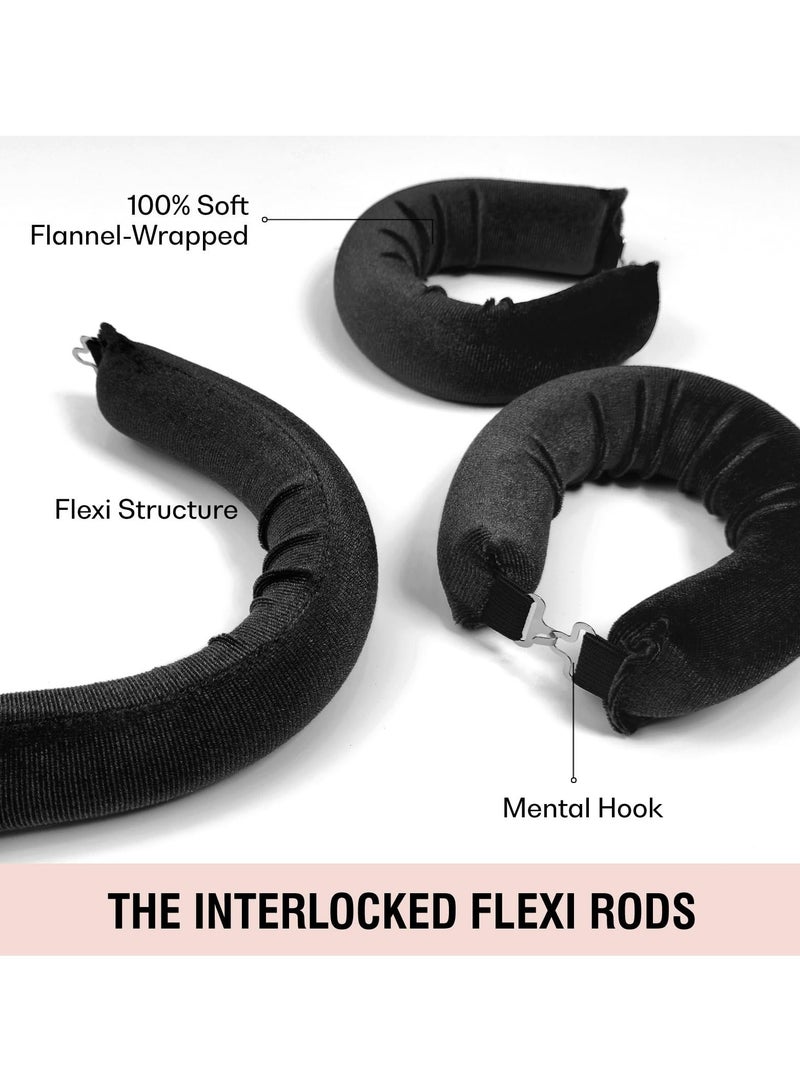 Heatless Hair Curler with Flexi Rods and Hook, Heatless Curling Rod for All Hair Types, Comfortable No-Heat Curlers to Sleep In, Overnight Blowout Curls, Black - Image 2