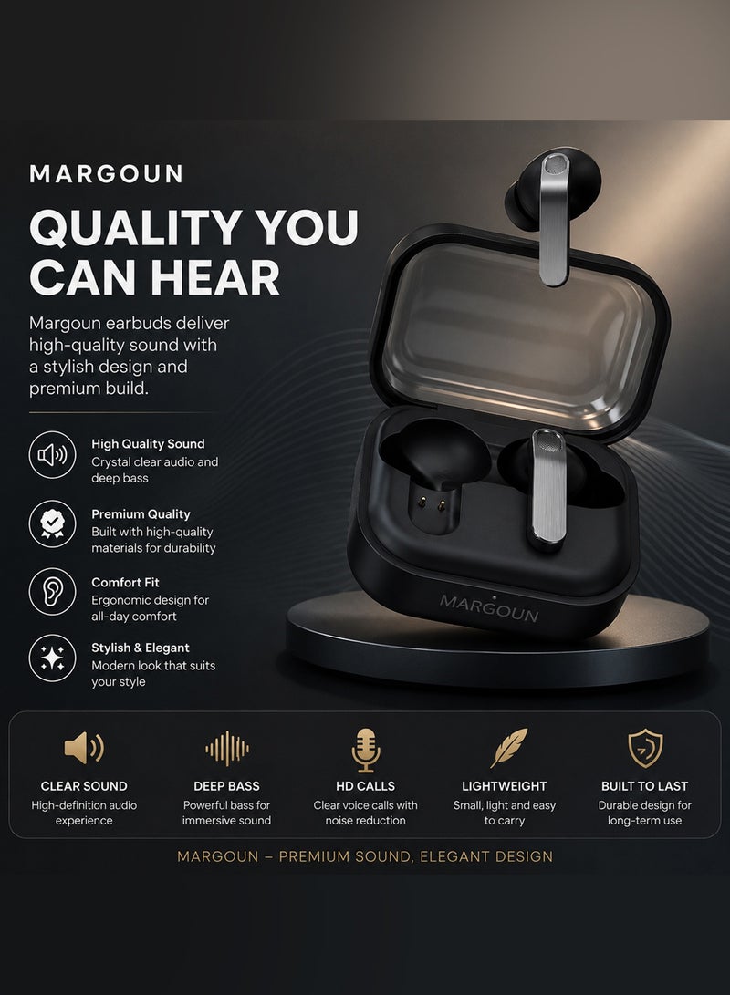 MARGOUN Buds 4 Pro True Wireless Earbuds with Transparent Magnetic Charging Case for Samsung Galaxy S25 Ultra black - Image 5