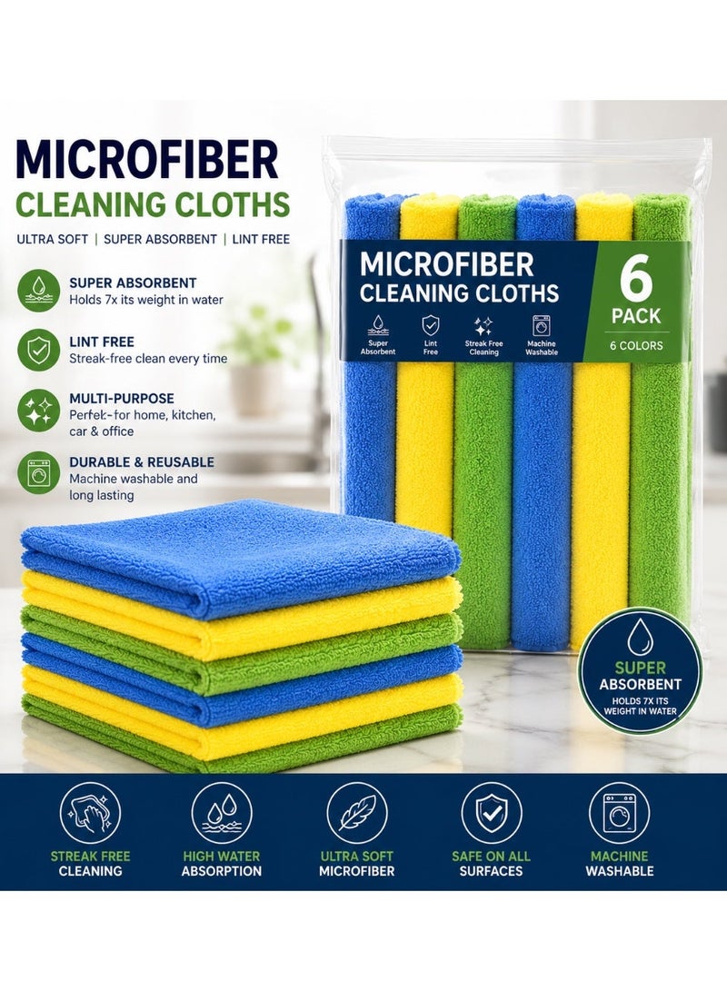 Microfiber Cleaning Cloths I Multi-Functional Reusable Cleaning Cloth, Microfiber Cloth For Kitchen, Car, 6 Color Towel I  Multi-Purpose Efficient and effective cleaning cloth Remove dust and dirt Cleaning cloth Sponge cloth I Wet & Dry Cleaning, Super Absorbent Microfiber Cloths for Dusting, Wiping & Polishing, Reusable Household Cleaning Multicolour 30x30cm - Image 1