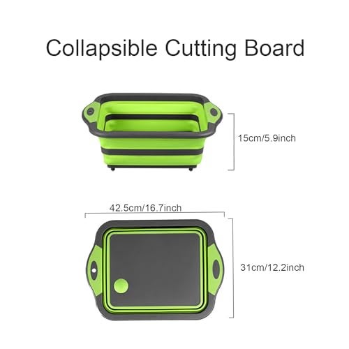 TYSSELY Camping Collapsible Cutting Board Dish Basin BBQ Prep Tub Camp Sink Dish Washing Station Multifunctional Storage BasketGrey green - Image 3