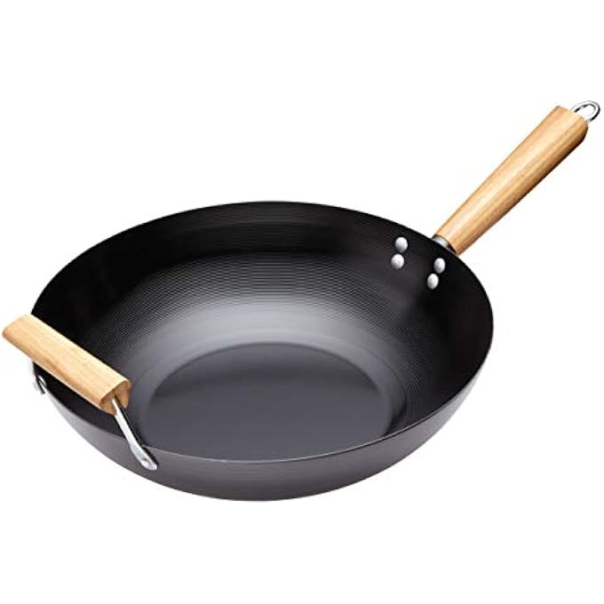 KitchenCraft World Of Flavours Oriental Wooden Handled Carbon Steel NonStick Wok 35Cm 14 Sleeved Black - Image 2
