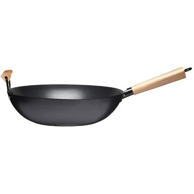 KitchenCraft World Of Flavours Oriental Wooden Handled Carbon Steel NonStick Wok 35Cm 14 Sleeved Black - Image 3