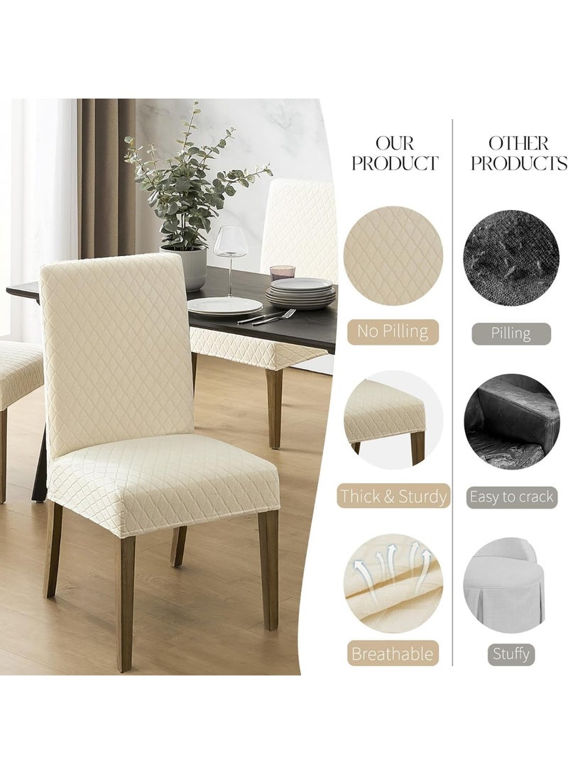 Waterproof Dining Chair Covers Set of 4, Beige Stretch Jacquard Parson Chair Slipcovers - Image 5