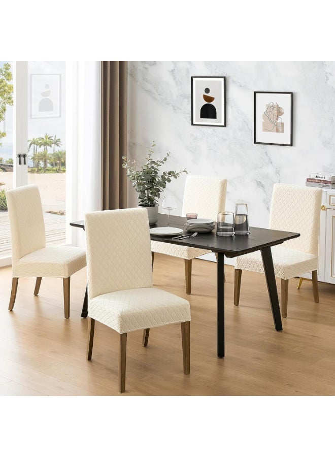 Waterproof Dining Chair Covers Set of 4, Beige Stretch Jacquard Parson Chair Slipcovers - Image 3