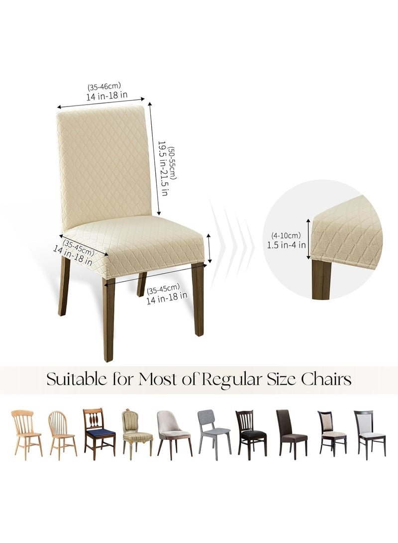 Waterproof Dining Chair Covers Set of 4, Beige Stretch Jacquard Parson Chair Slipcovers - Image 4