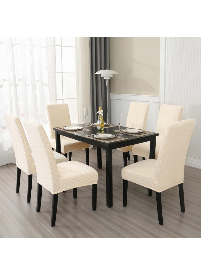 Waterproof Dining Chair Covers Set of 4, Beige Stretch Jacquard Parson Chair Slipcovers - Image 2