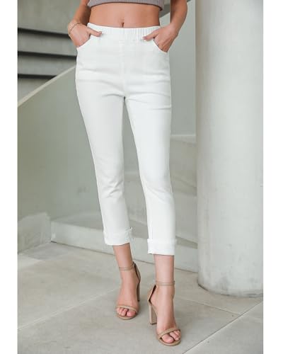 GRAPENT Women's High Waisted Cream White Jeggings - Western Style Capri Jeans - Size 16/18 (X-Large) - Image 3